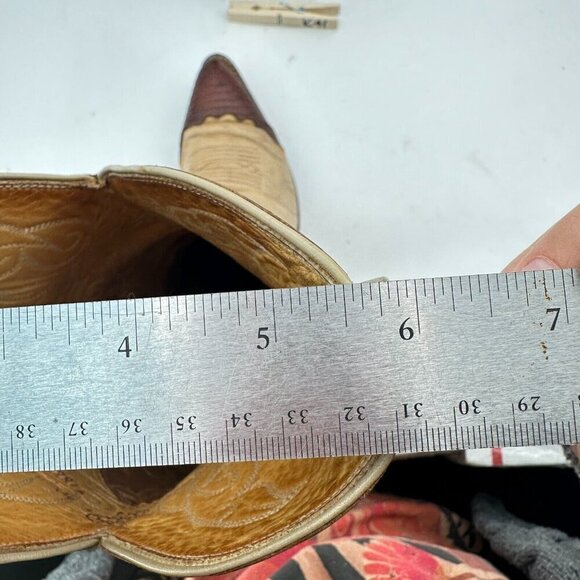 Justin 1660 Men Size 9.5D Cream Brown Two Tone Leather Pointed Toe Western Boot - Picture 13 of 14